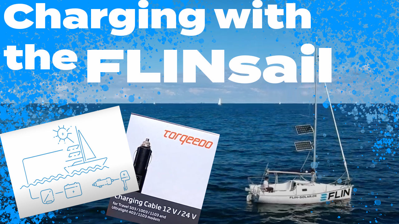 Der FLINtest: Wie der Torqeedo Travel 1003 während der Fahrt mit dem FLINsail geladen wird